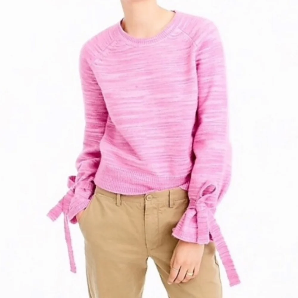 J.CREW Tie Sleeve Crew Neck Sweater Marled Pink Size XS Alpaca Wool Blend